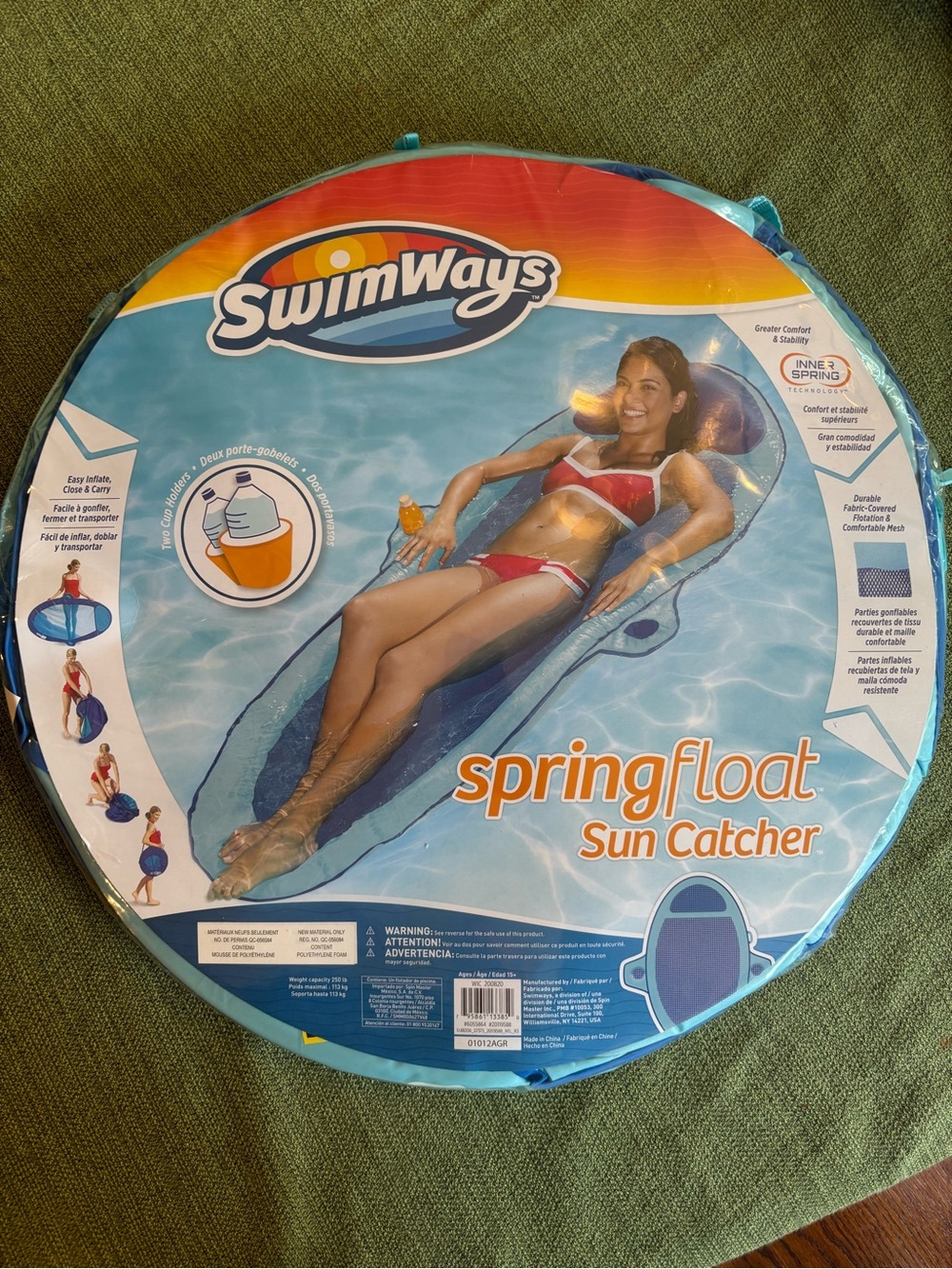 NEW SwimWays Original Spring Float Swim Raft Hammock Pool Lake Blue Carry Case